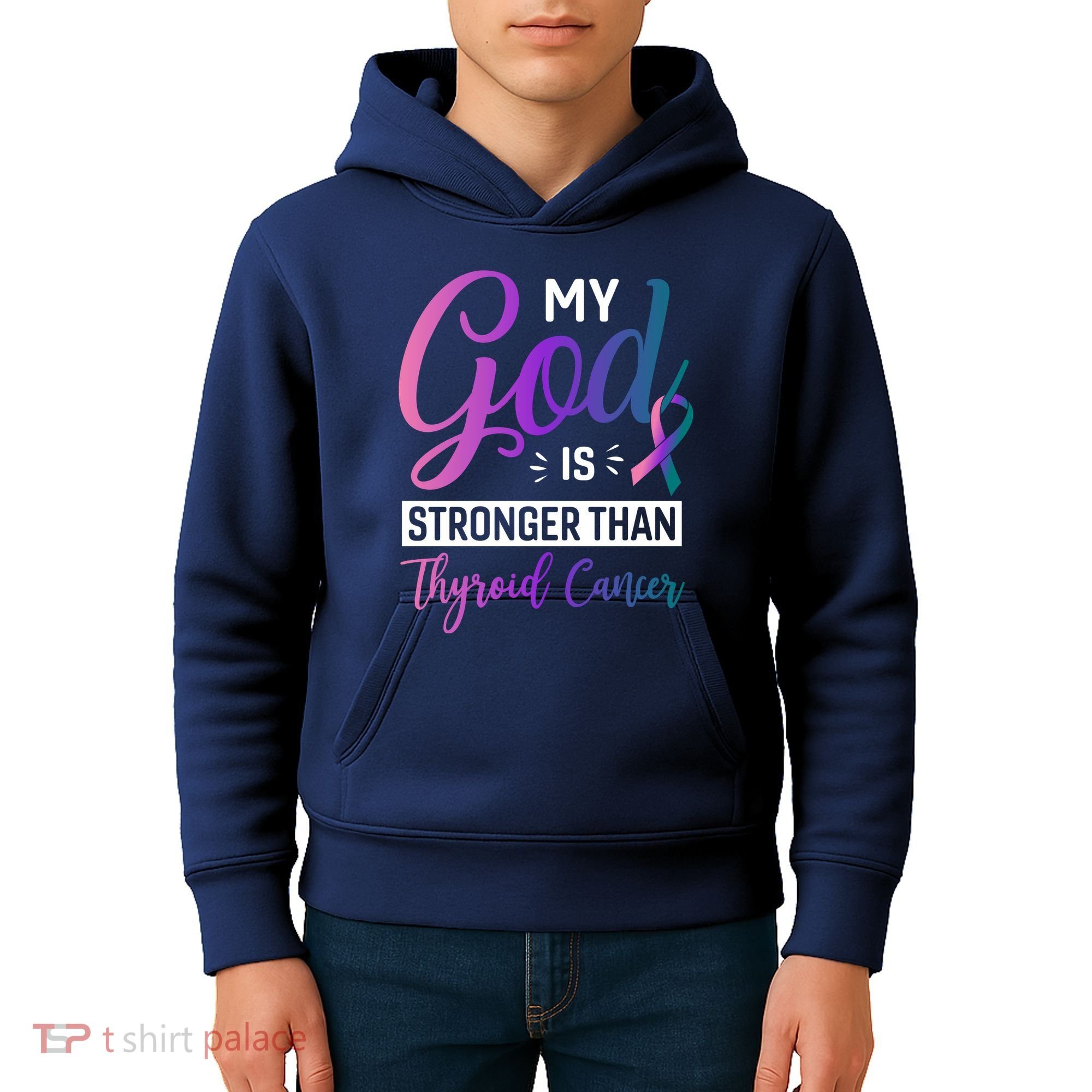 My God Is Stronger Then Thyroid Cancer Kids Hoodie