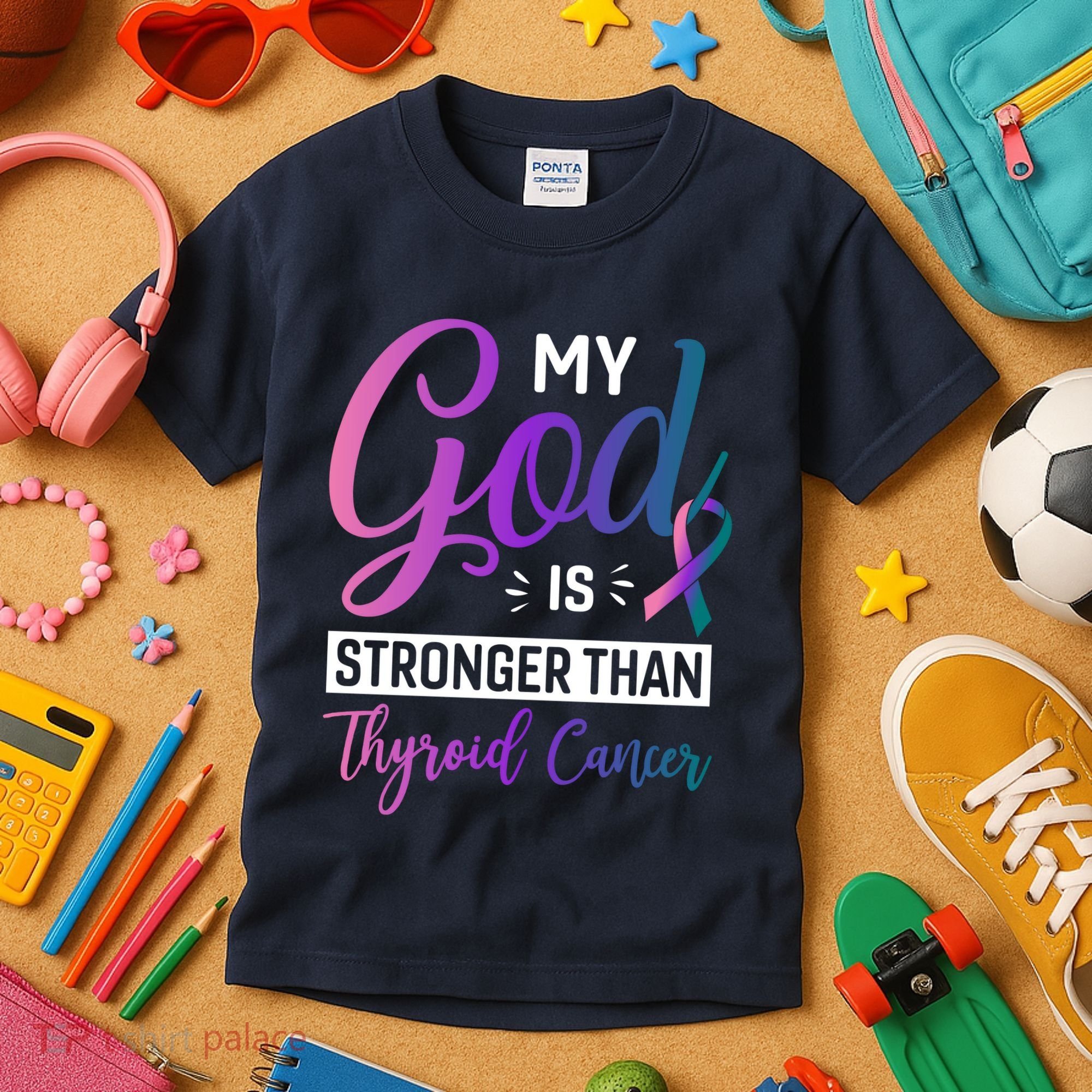 My God Is Stronger Then Thyroid Cancer Kids T-Shirt