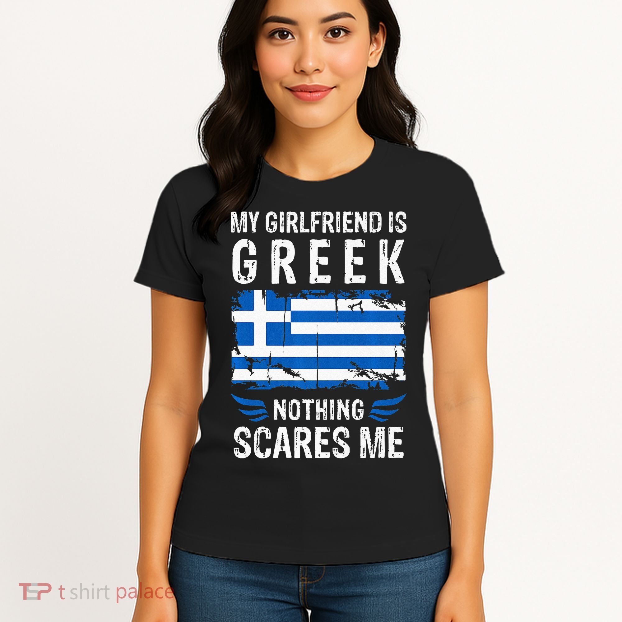 My Girlfriend Is Greek Nothing Scares Me Greece Flag Women's T-Shirt