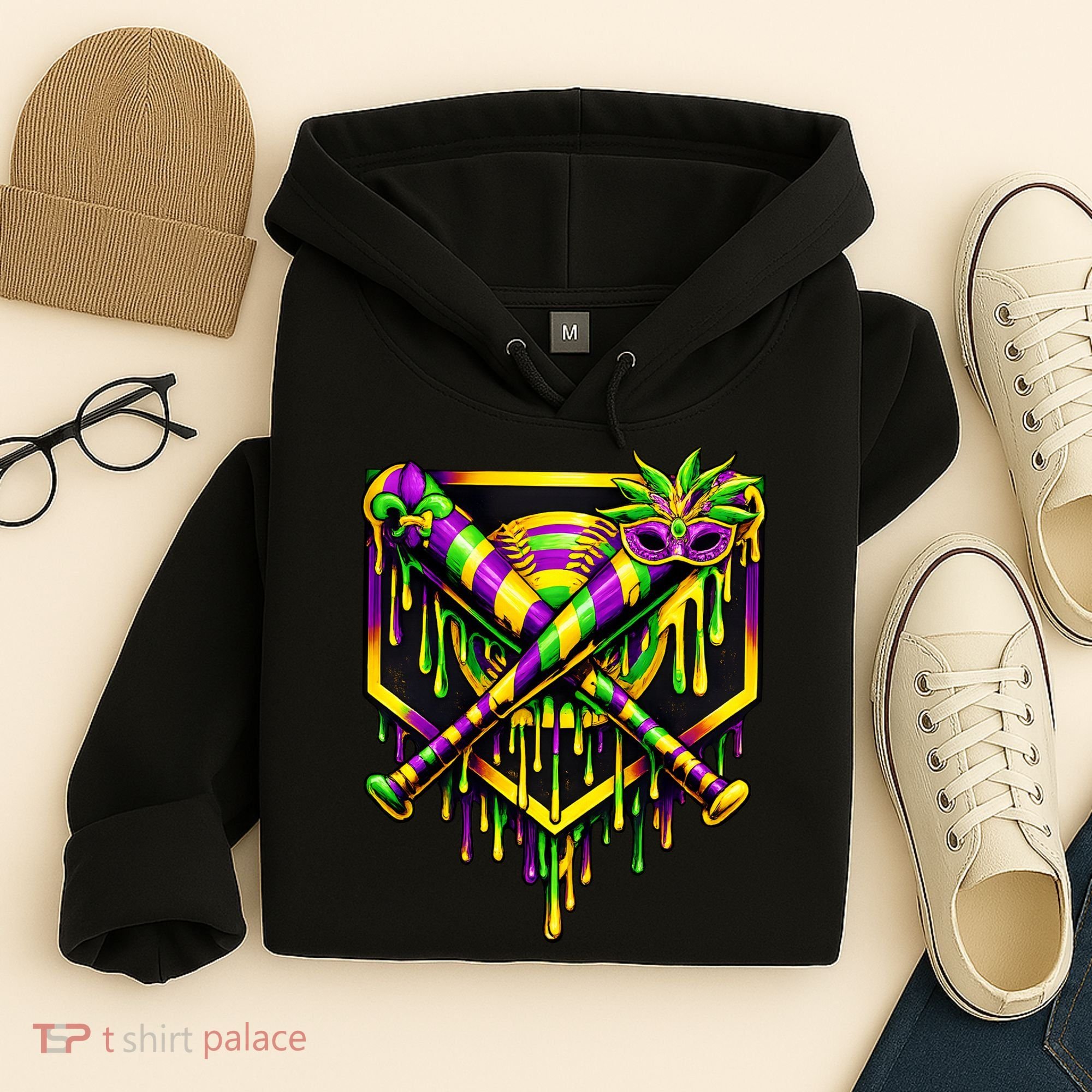 Mardi Gras Ice Cream Drip Baseball Hoodie