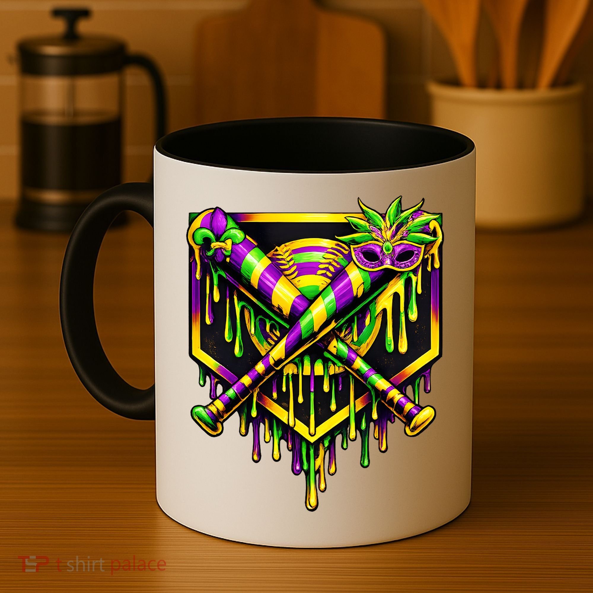 Mardi Gras Ice Cream Drip Baseball Coffee Mug