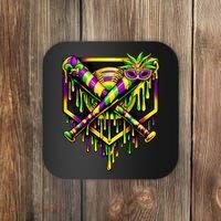 Mardi Gras Ice Cream Drip Baseball Coaster thumb 0
