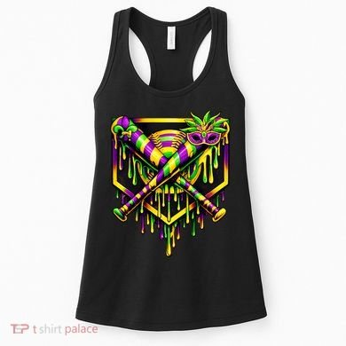 Mardi Gras Ice Cream Drip Baseball Women's Tank Top