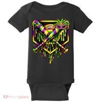 Mardi Gras Ice Cream Drip Baseball Baby Bodysuit thumb 0