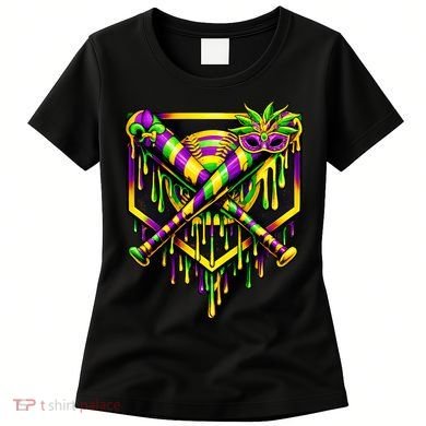 Mardi Gras Ice Cream Drip Baseball Women's T-Shirt