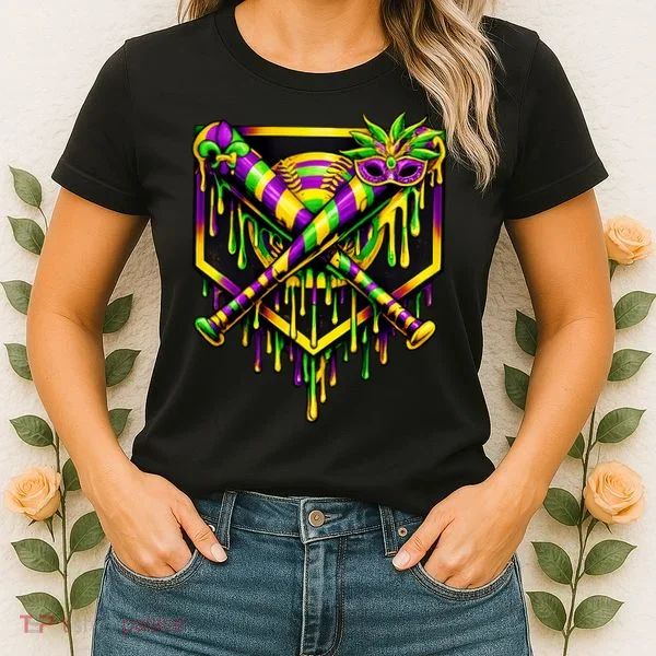 Mardi Gras Ice Cream Drip Baseball Women's T-Shirt