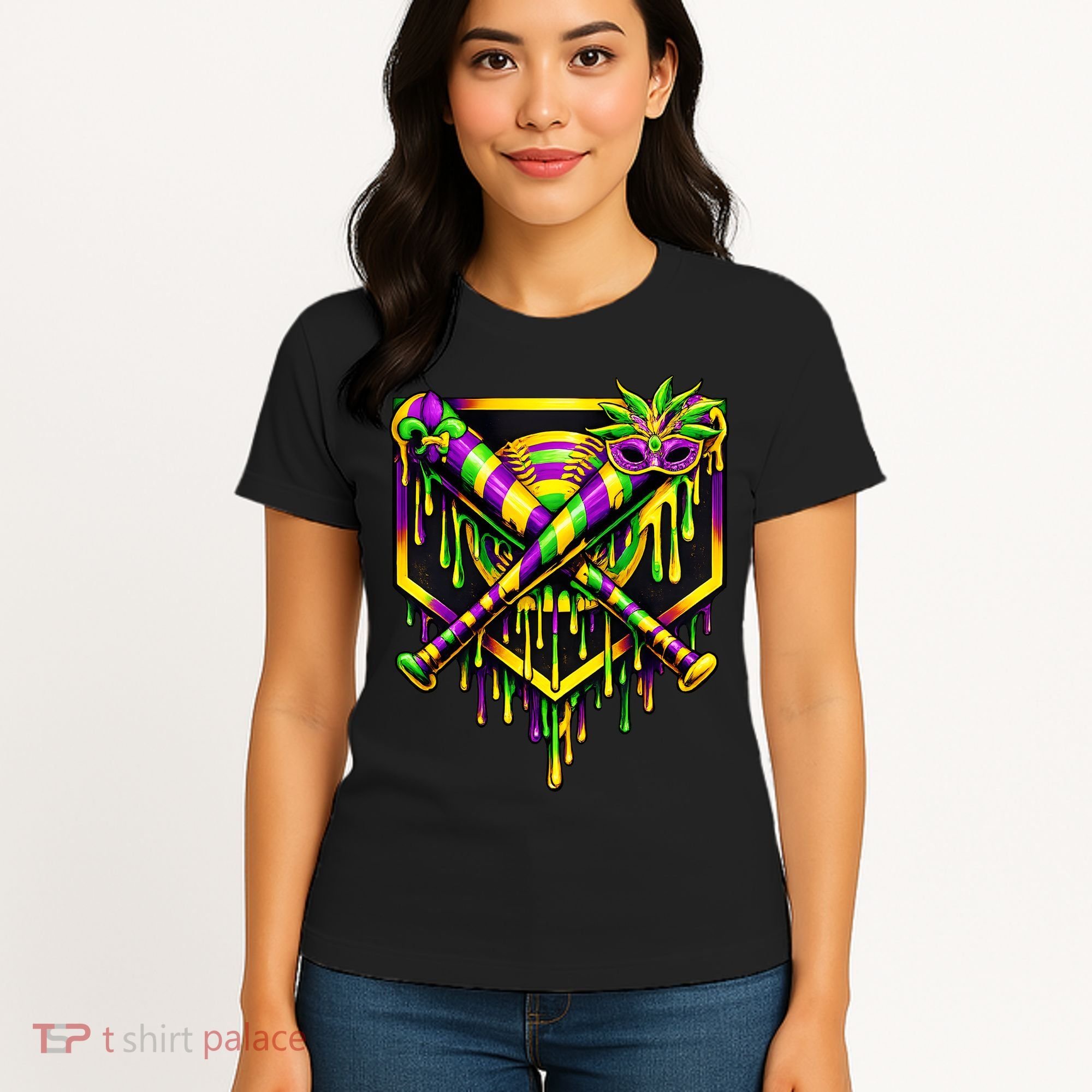 Mardi Gras Ice Cream Drip Baseball Women's T-Shirt