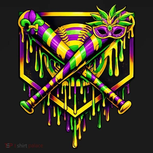 Mardi Gras Ice Cream Drip Baseball Women's T-Shirt