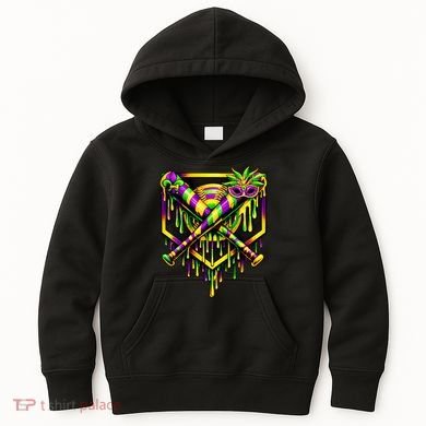 Mardi Gras Ice Cream Drip Baseball Kids Hoodie