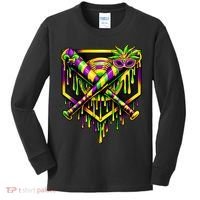 Mardi Gras Ice Cream Drip Baseball Kids Long Sleeve Shirt thumb 0