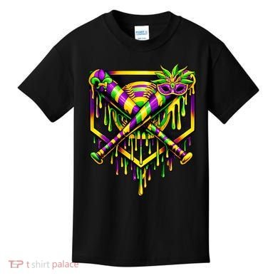 Mardi Gras Ice Cream Drip Baseball Kids T-Shirt