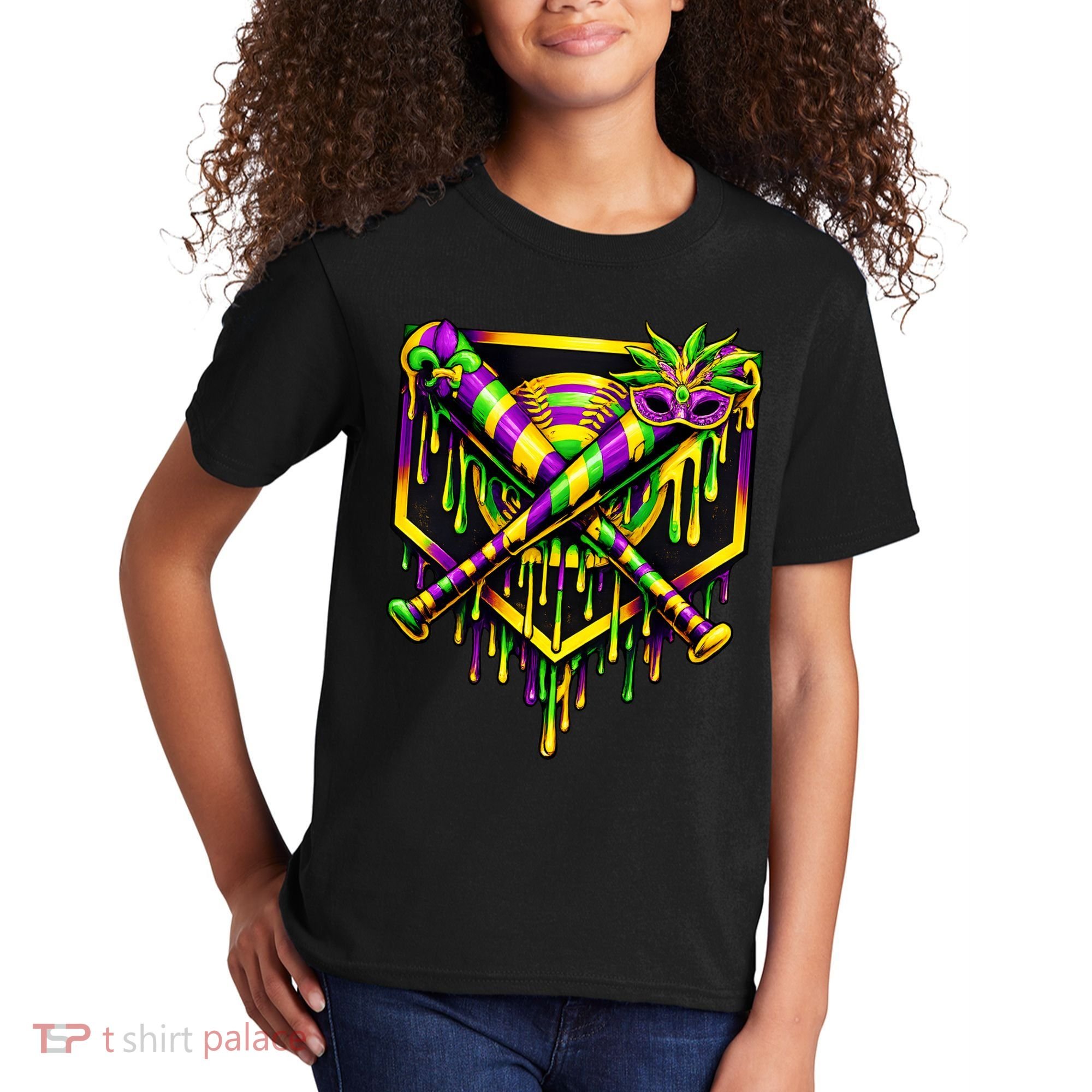 Mardi Gras Ice Cream Drip Baseball Kids T-Shirt