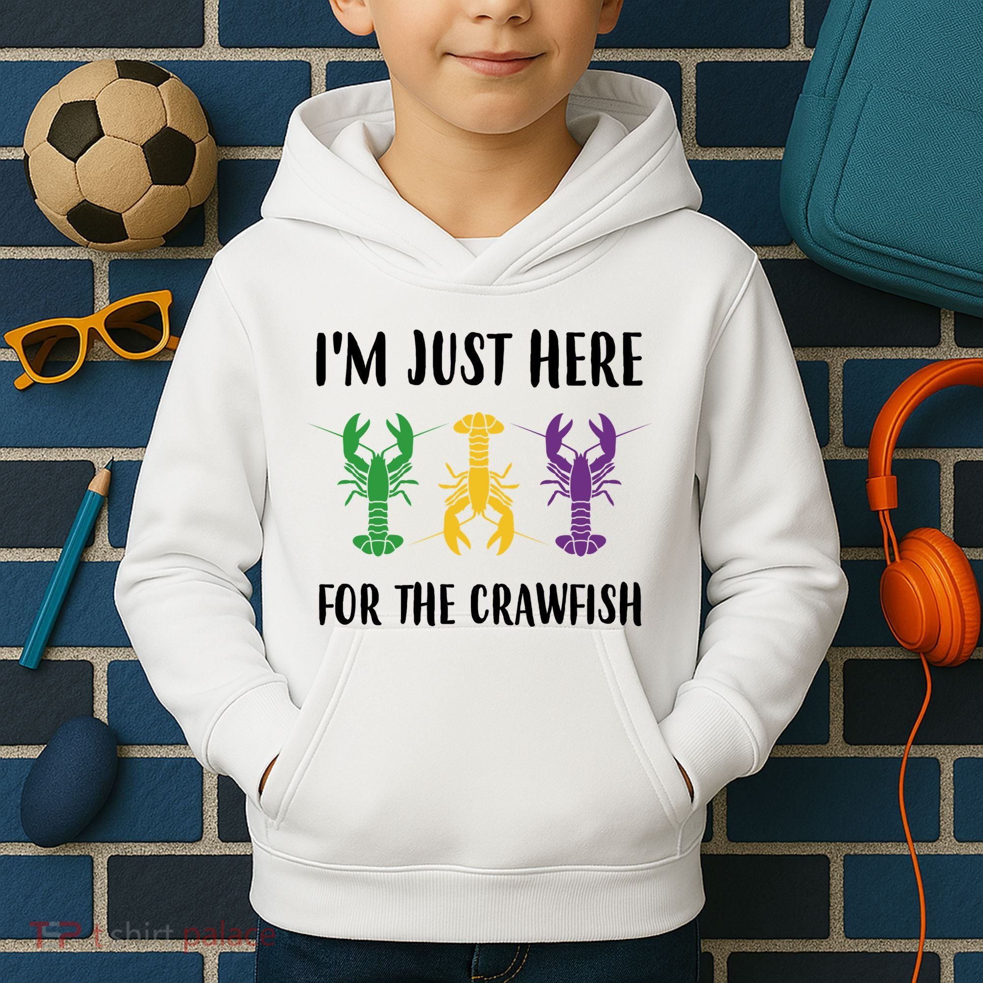 Mardi Gras Im Just Here For The Crawfish Kids Hoodie