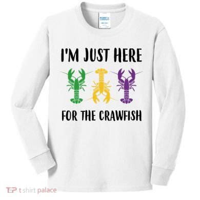 Mardi Gras Im Just Here For The Crawfish Kids Long Sleeve Shirt