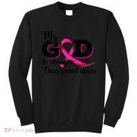 My God Is Stronger Than Funny Ribbon Pink Breast Cancer Sweatshirt thumb 0
