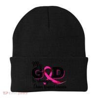 My God Is Stronger Than Funny Ribbon Pink Breast Cancer Beanie thumb 0