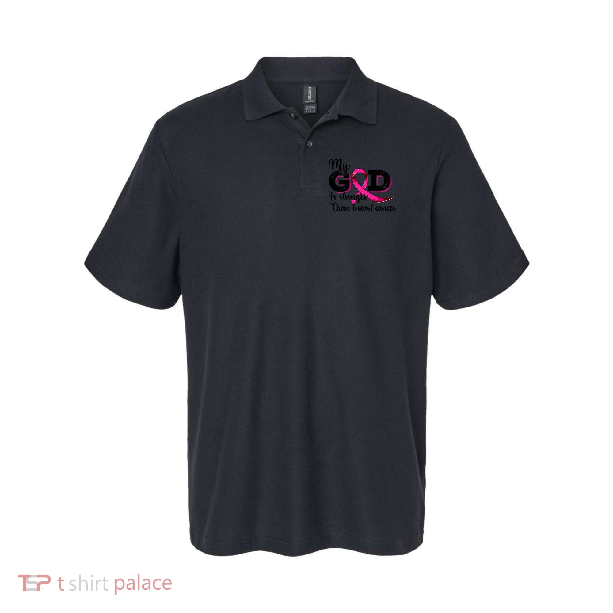My God Is Stronger Than Funny Ribbon Pink Breast Cancer Polo