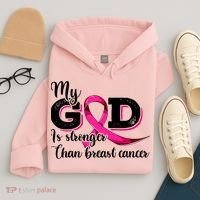My God Is Stronger Than Funny Ribbon Pink Breast Cancer Hoodie thumb 4