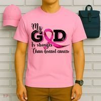 My God Is Stronger Than Funny Ribbon Pink Breast Cancer T-Shirt thumb 6