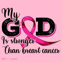 My God Is Stronger Than Funny Ribbon Pink Breast Cancer Button thumb 1
