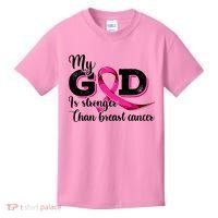 My God Is Stronger Than Funny Ribbon Pink Breast Cancer Kids T-Shirt thumb 0