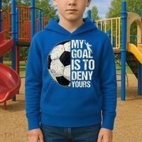 My Goal Is To Deny Yours Soccer Goalie Distressed Goalkeeper Kids Hoodie thumb 2