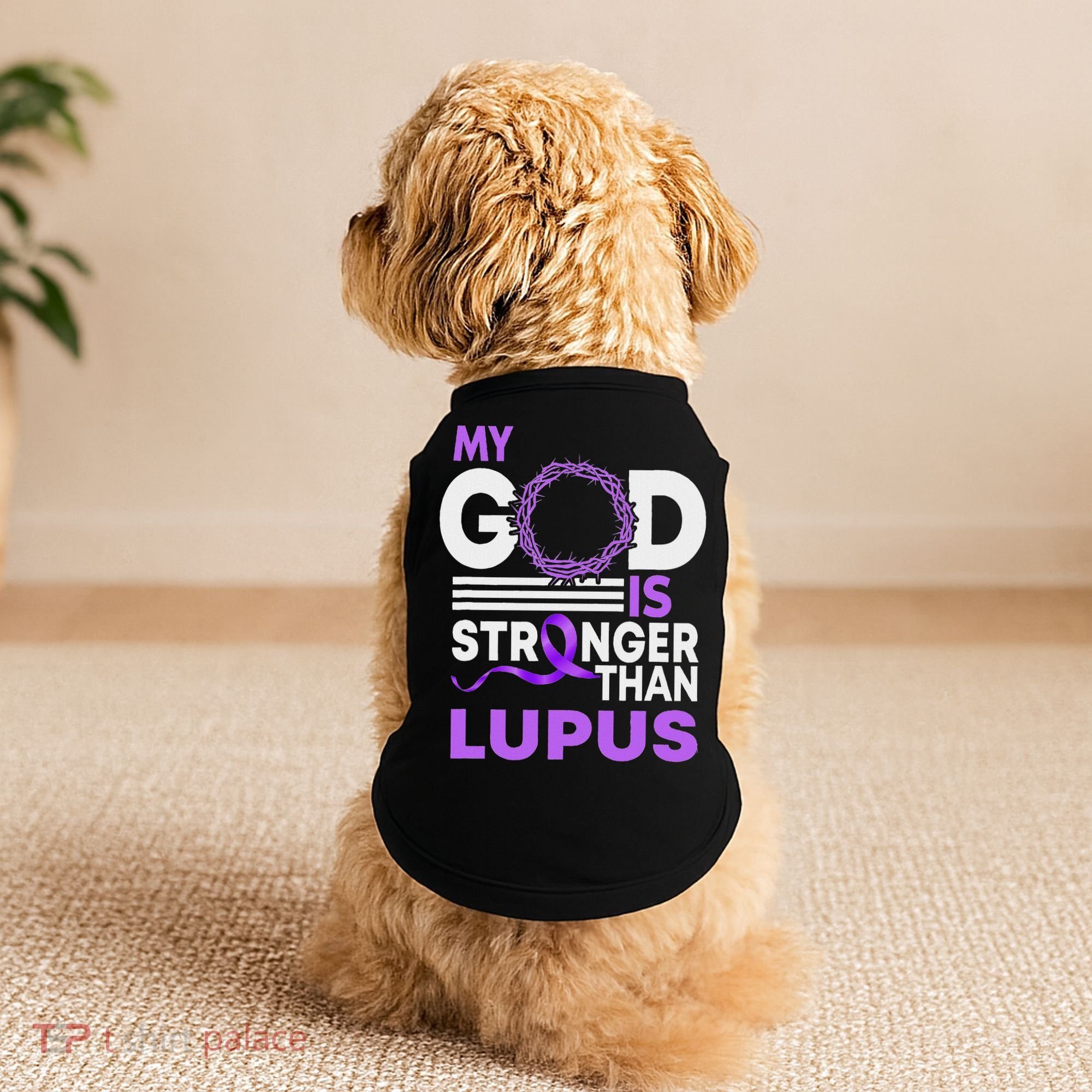 My God Is Stronger Than Lupus Awareness Ribbon Doggie Tank