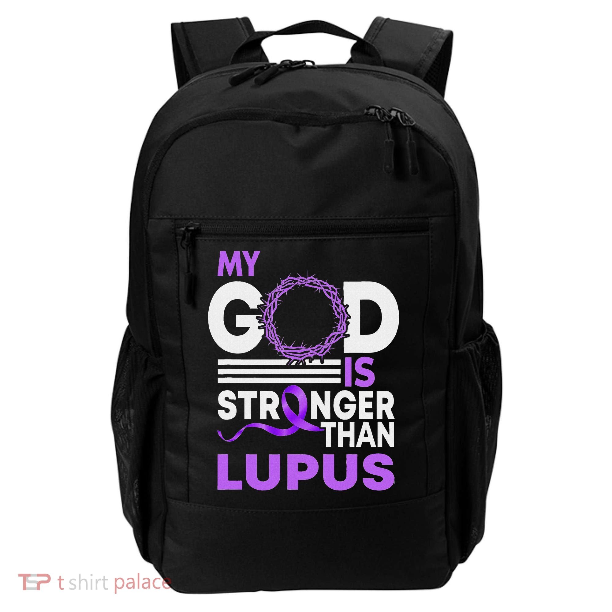 My God Is Stronger Than Lupus Awareness Ribbon Backpack