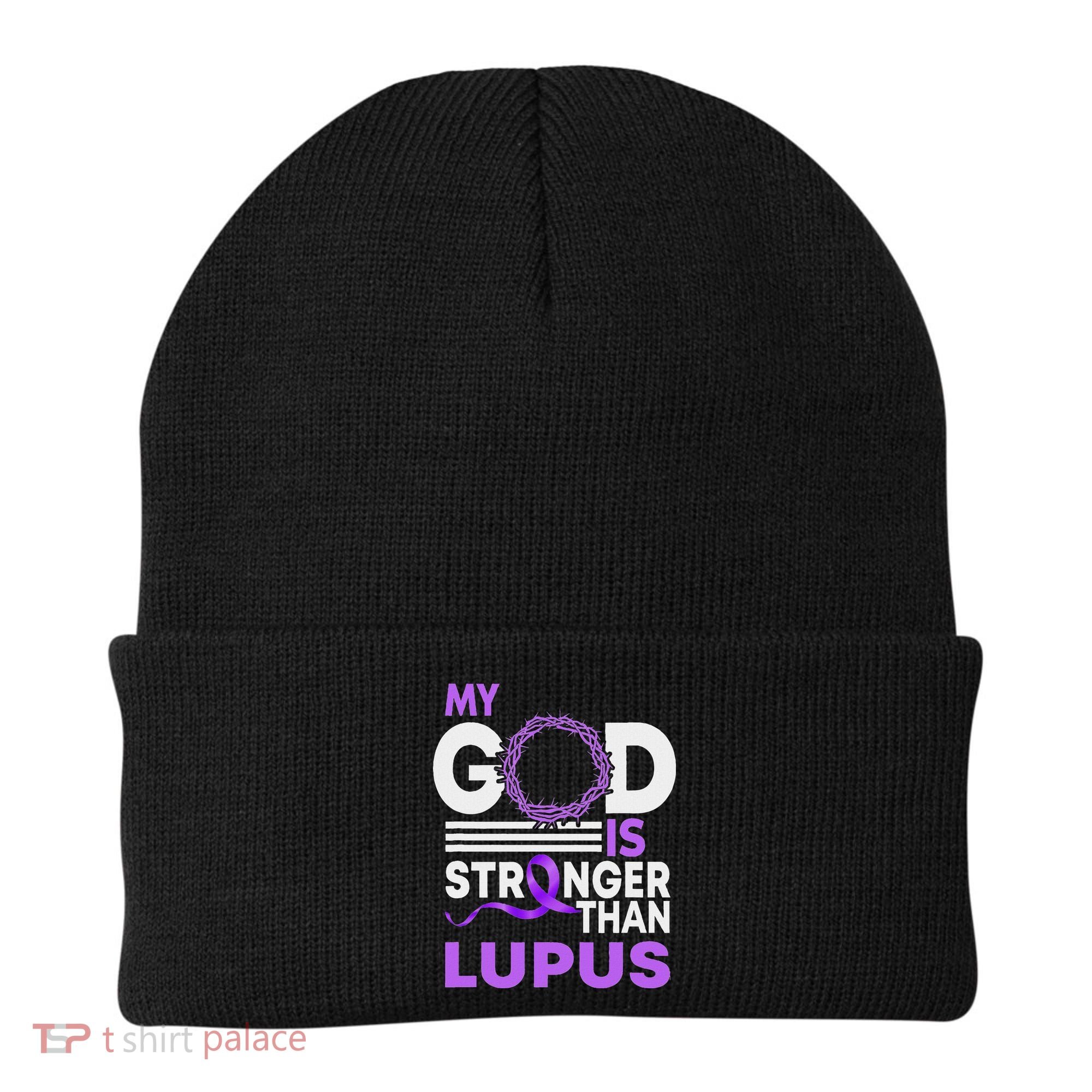 My God Is Stronger Than Lupus Awareness Ribbon Beanie