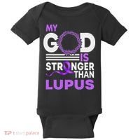 My God Is Stronger Than Lupus Awareness Ribbon Baby Bodysuit thumb 0