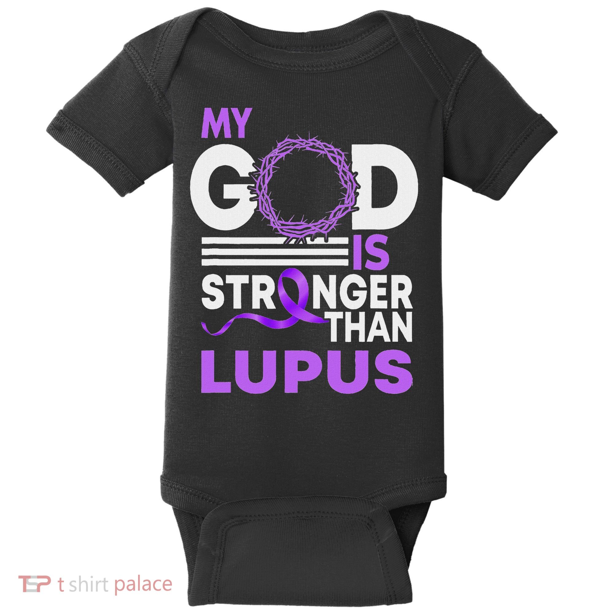 My God Is Stronger Than Lupus Awareness Ribbon Baby Bodysuit