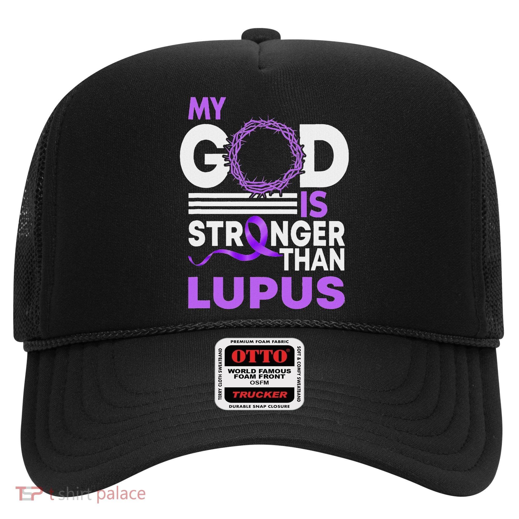 My God Is Stronger Than Lupus Awareness Ribbon Hat