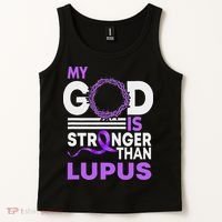 My God Is Stronger Than Lupus Awareness Ribbon Tank Top thumb 2
