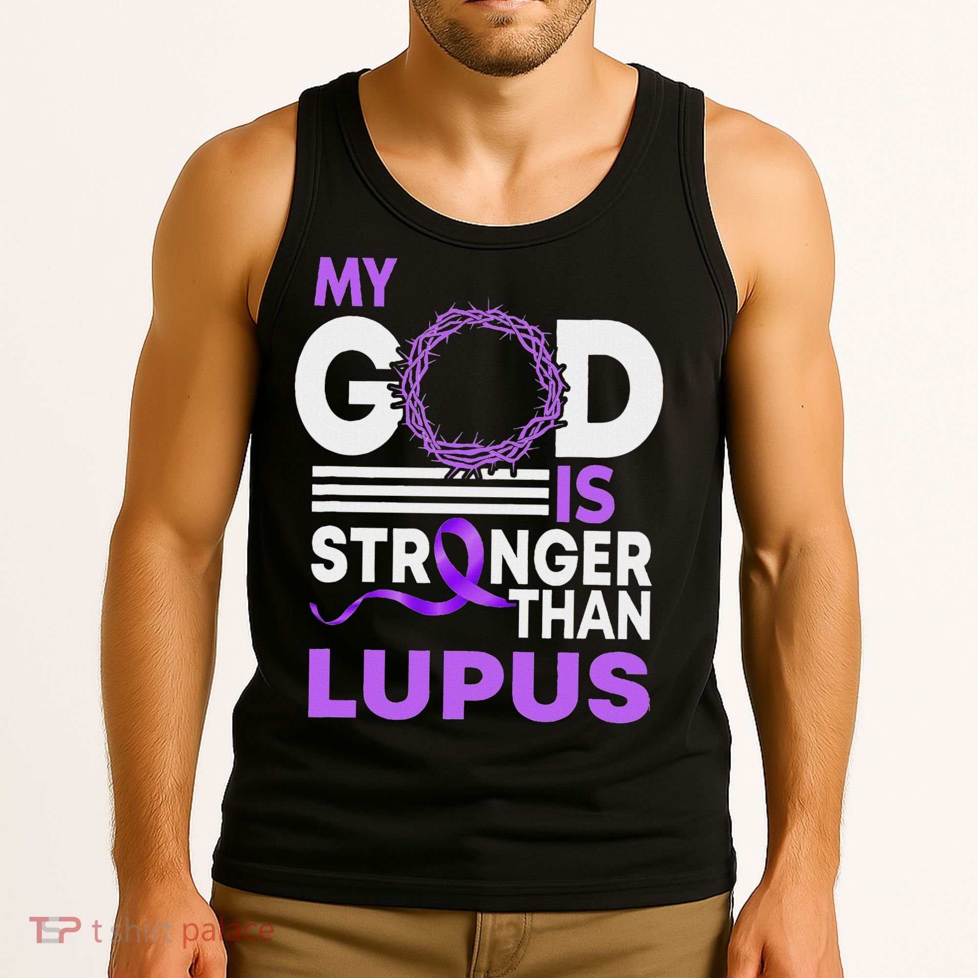 My God Is Stronger Than Lupus Awareness Ribbon Tank Top
