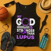 My God Is Stronger Than Lupus Awareness Ribbon Tank Top thumb 4