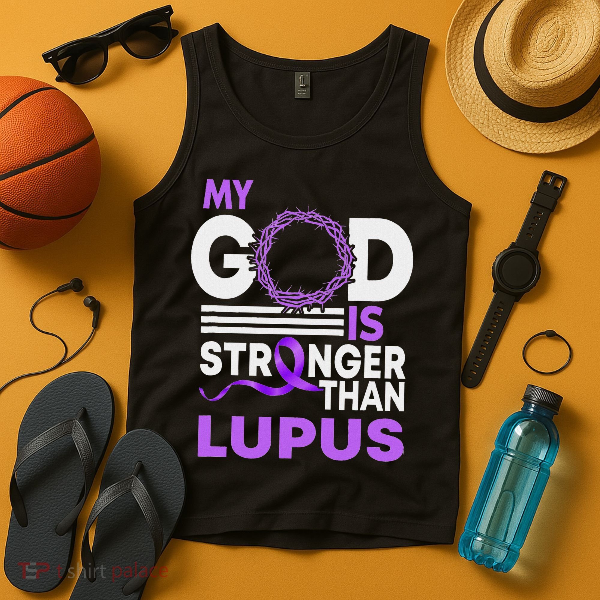 My God Is Stronger Than Lupus Awareness Ribbon Tank Top