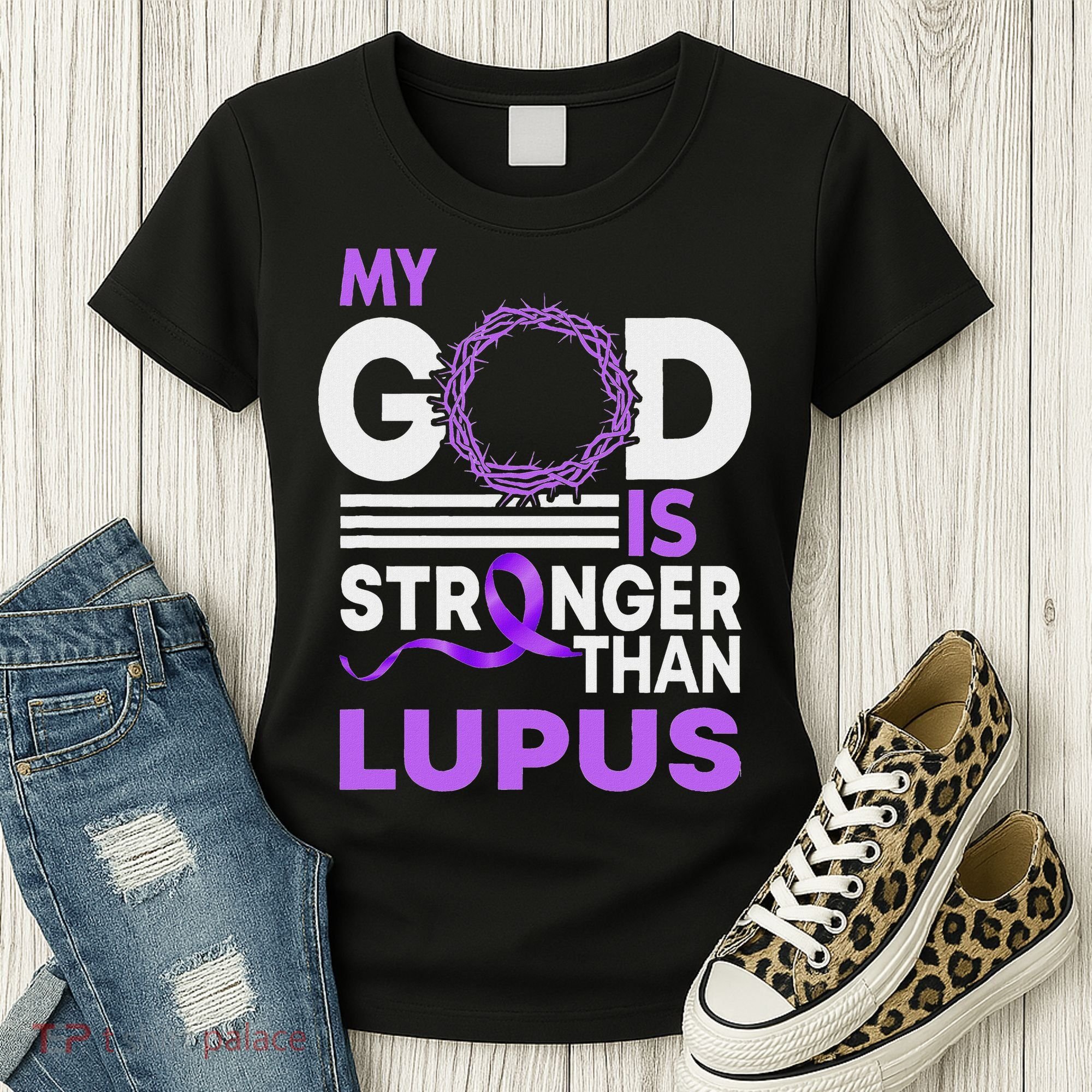 My God Is Stronger Than Lupus Awareness Ribbon Women's T-Shirt