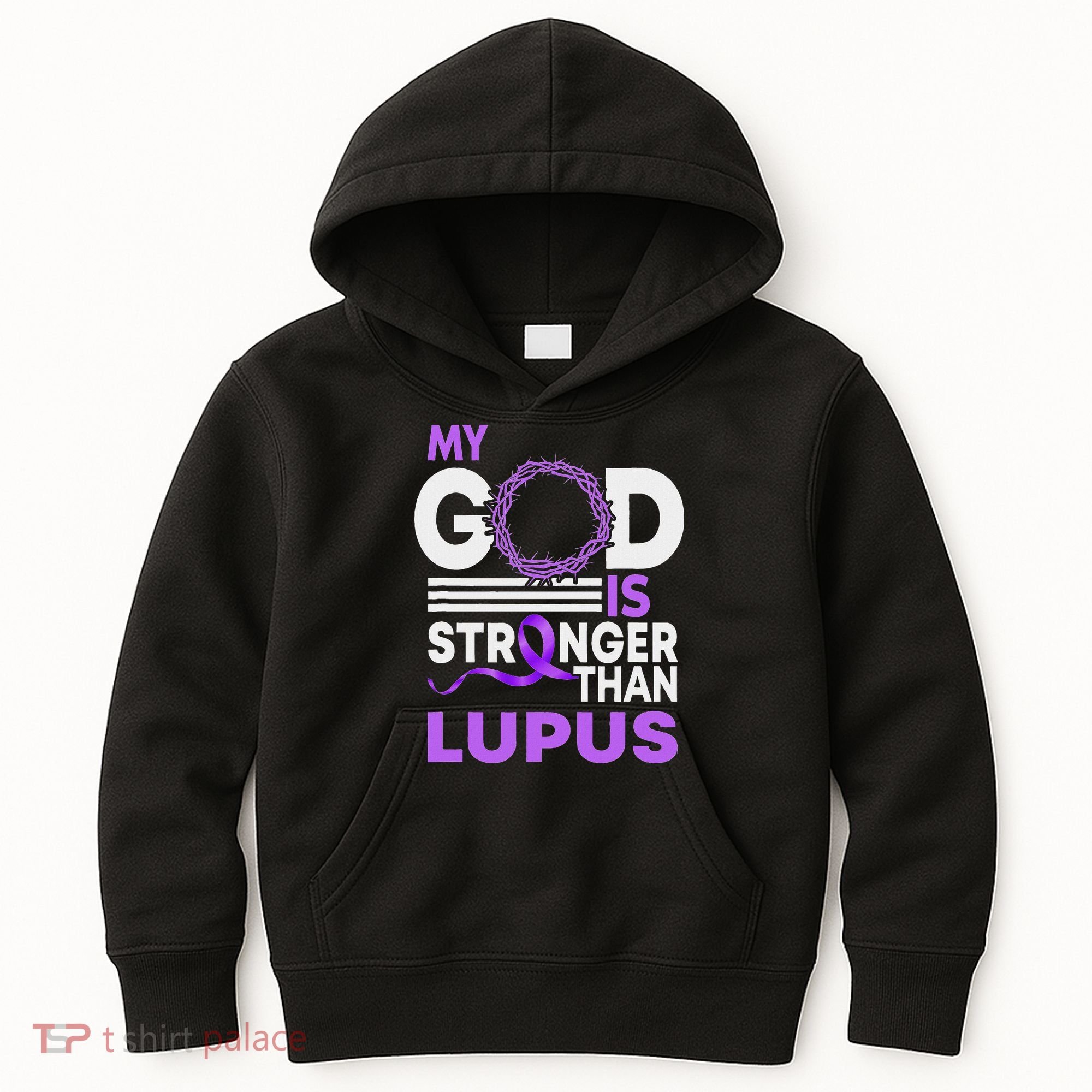 My God Is Stronger Than Lupus Awareness Ribbon Kids Hoodie