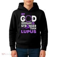 My God Is Stronger Than Lupus Awareness Ribbon Kids Hoodie thumb 4