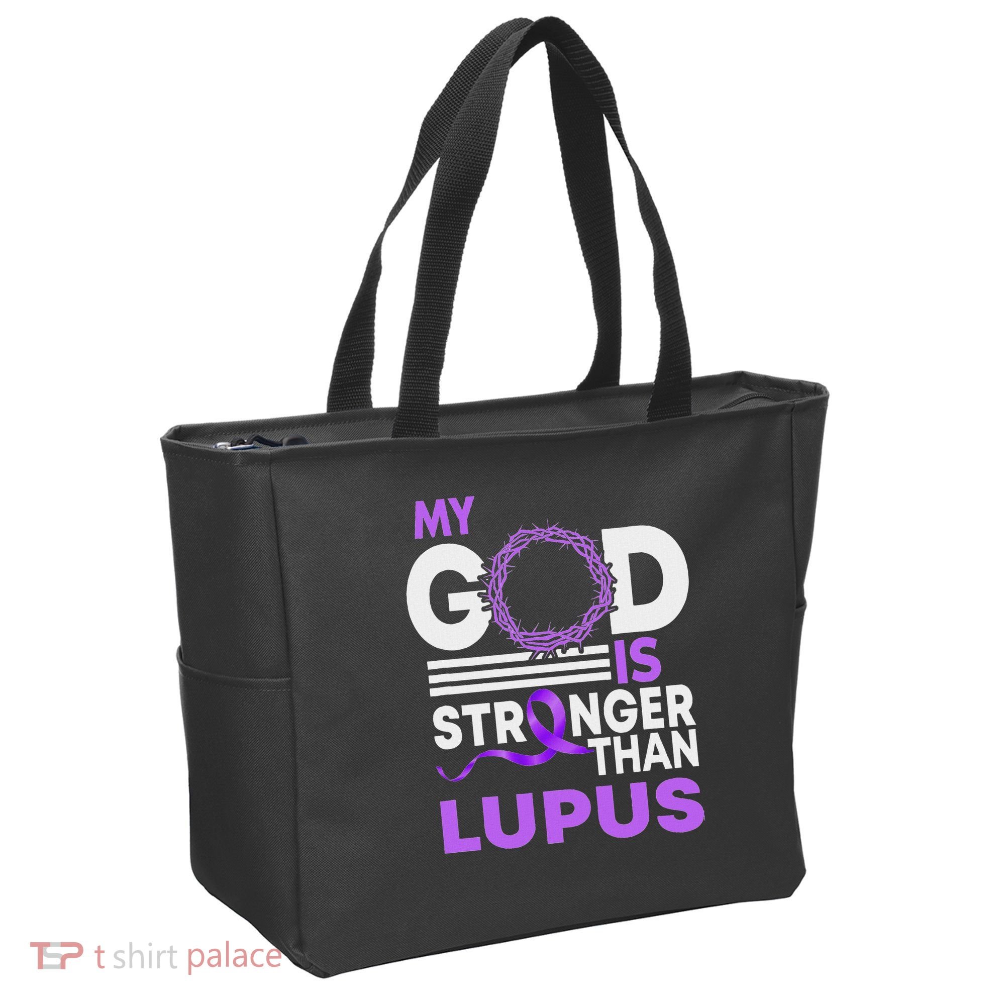 My God Is Stronger Than Lupus Awareness Ribbon Tote Bag