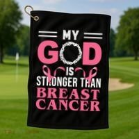 My God Is Stronger Than Breast Cancer Golf Towel thumb 1