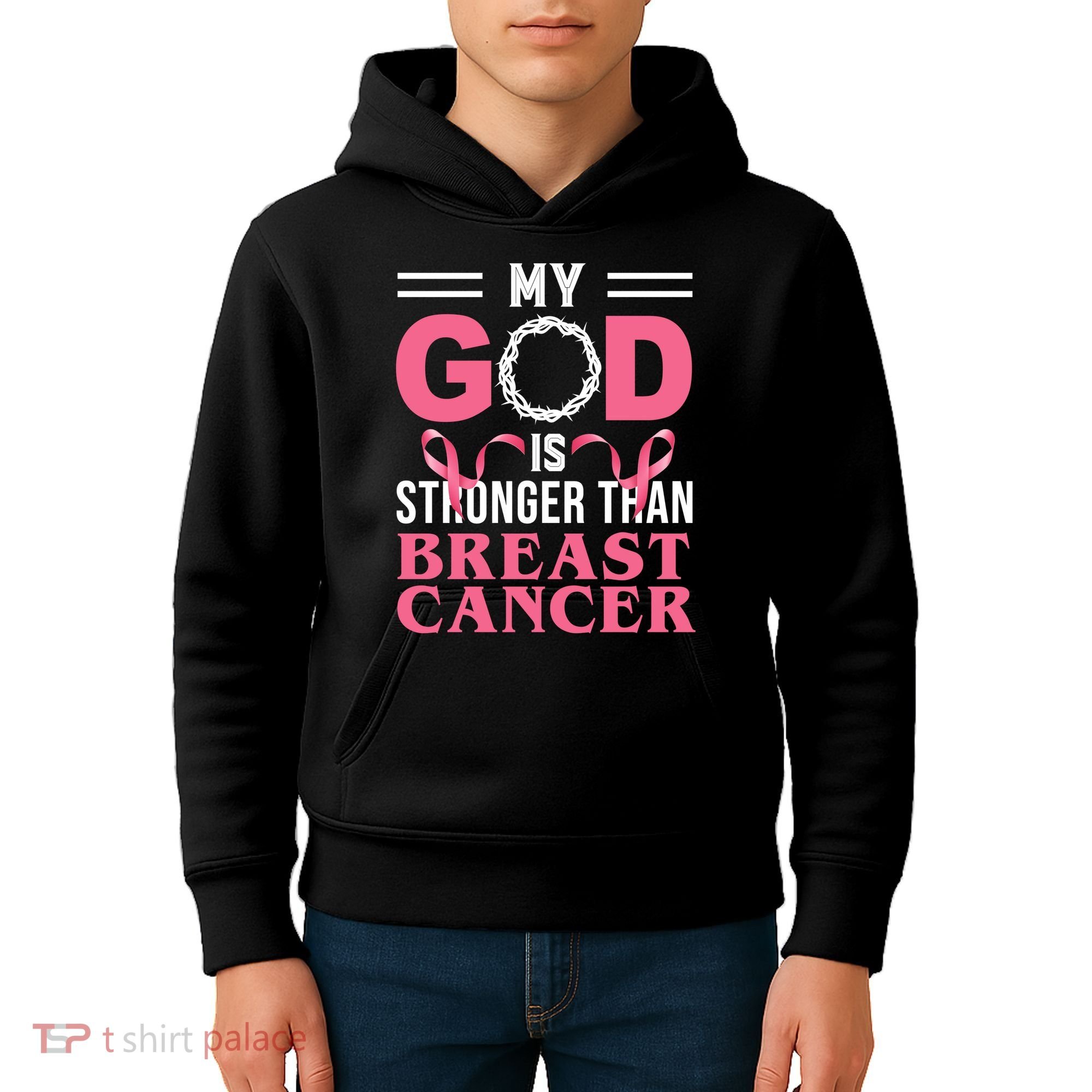 My God Is Stronger Than Breast Cancer Kids Hoodie