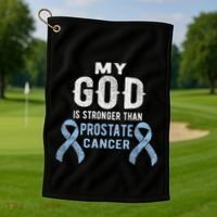 My God Is Stronger Than Prostate Cancer Survivor Christian Golf Towel thumb 1
