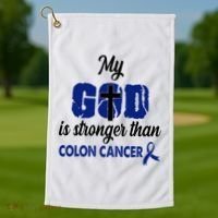My God Is Stronger Than Colon Cancer Golf Towel thumb 1