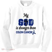 My God Is Stronger Than Colon Cancer Kids Sweatshirt thumb 0