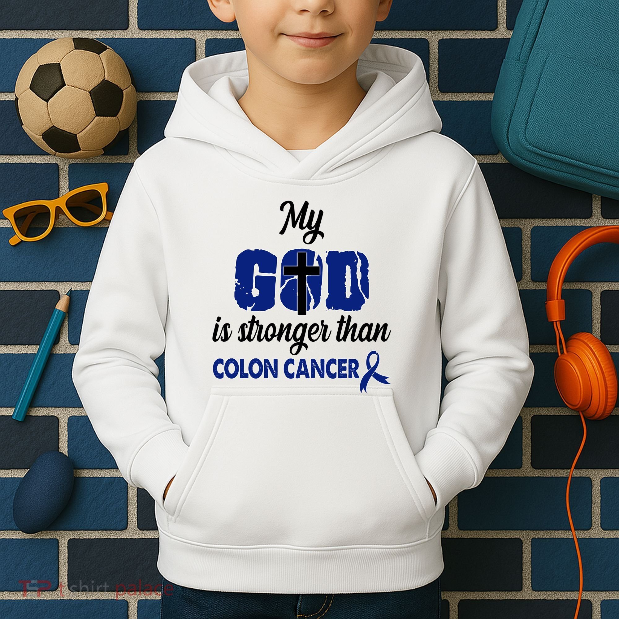 My God Is Stronger Than Colon Cancer Kids Hoodie
