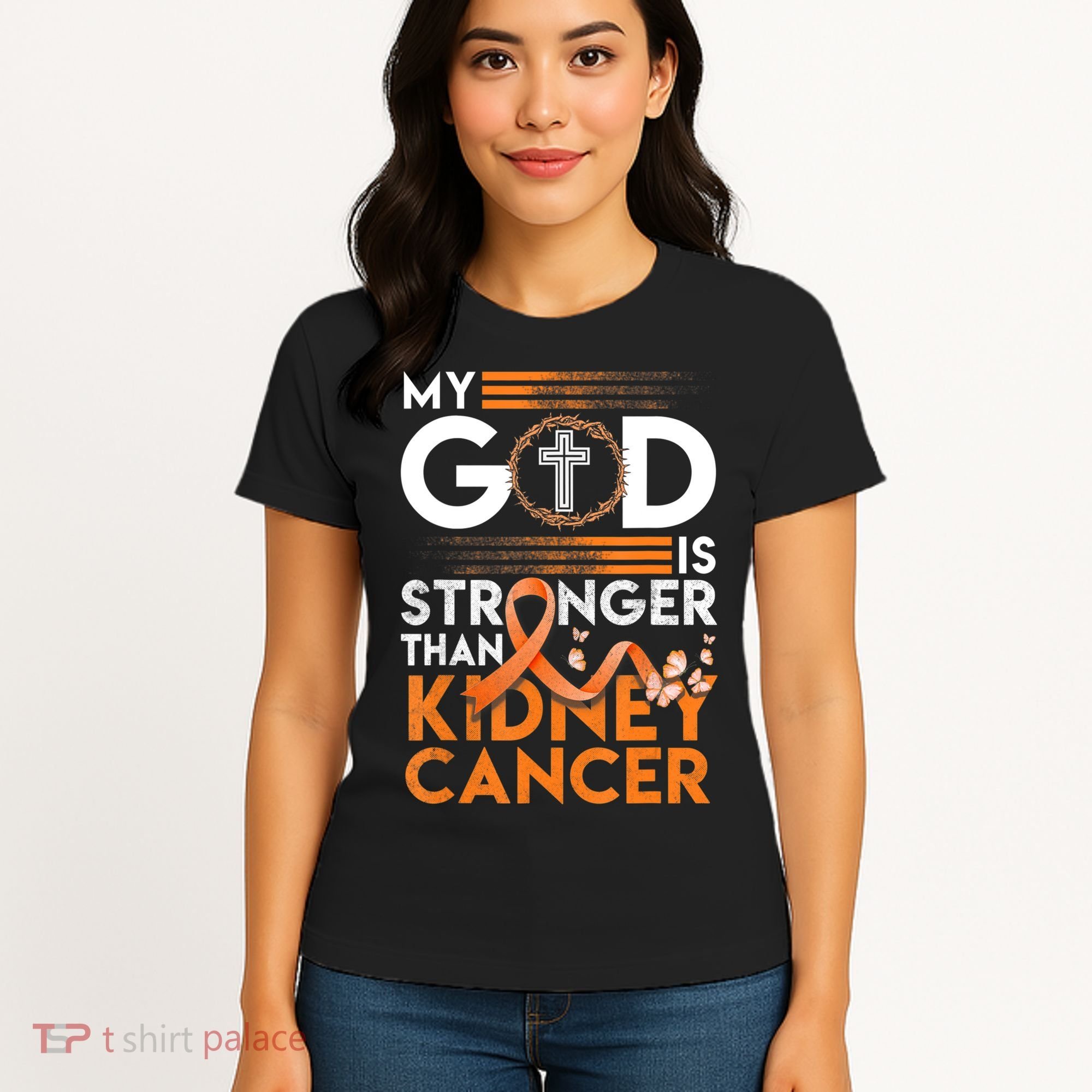 My God Is Stronger Than Kidney Cancer Awareness Women's T-Shirt