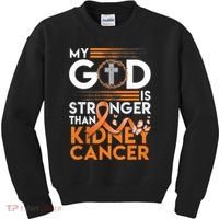 My God Is Stronger Than Kidney Cancer Awareness Kids Sweatshirt thumb 0