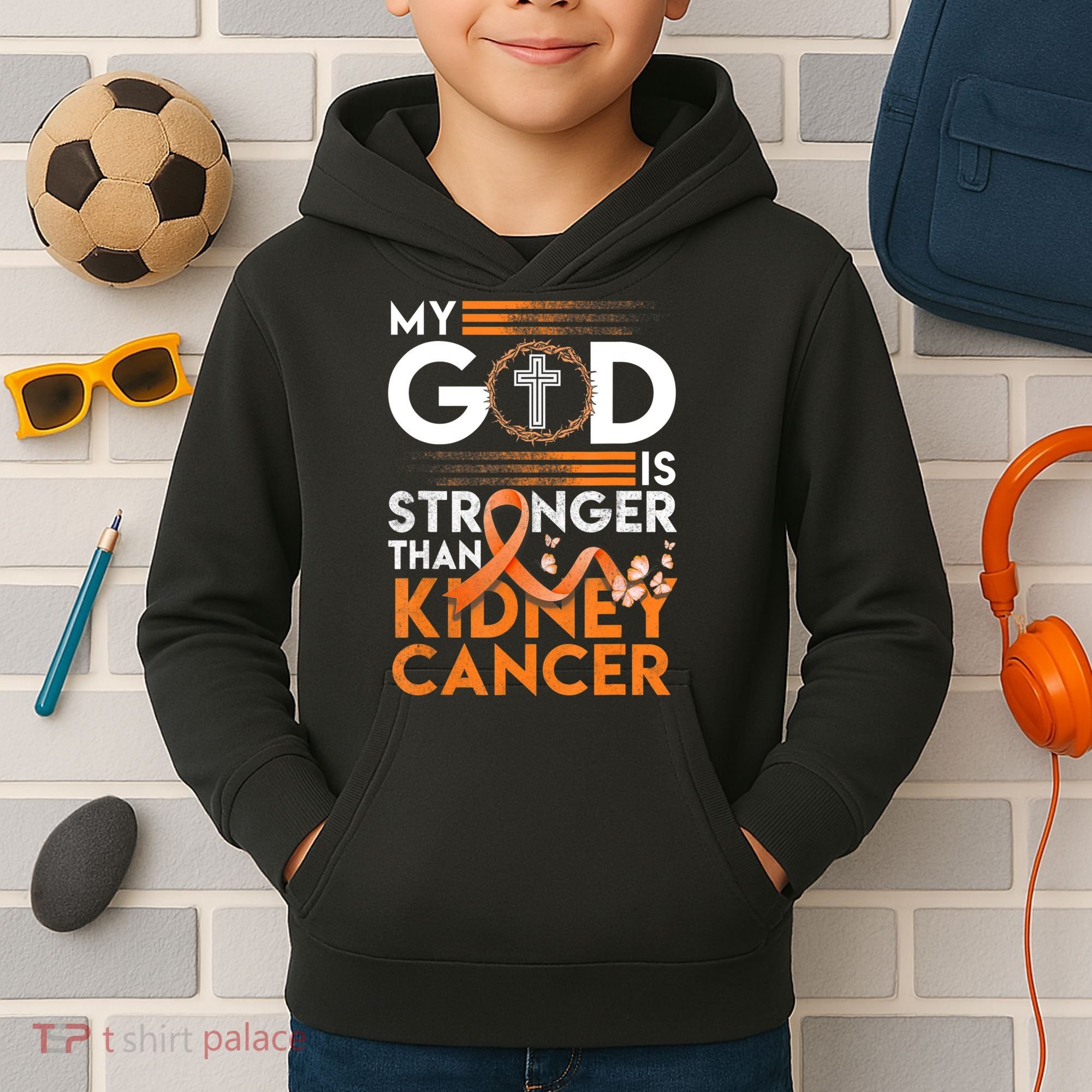 My God Is Stronger Than Kidney Cancer Awareness Kids Hoodie