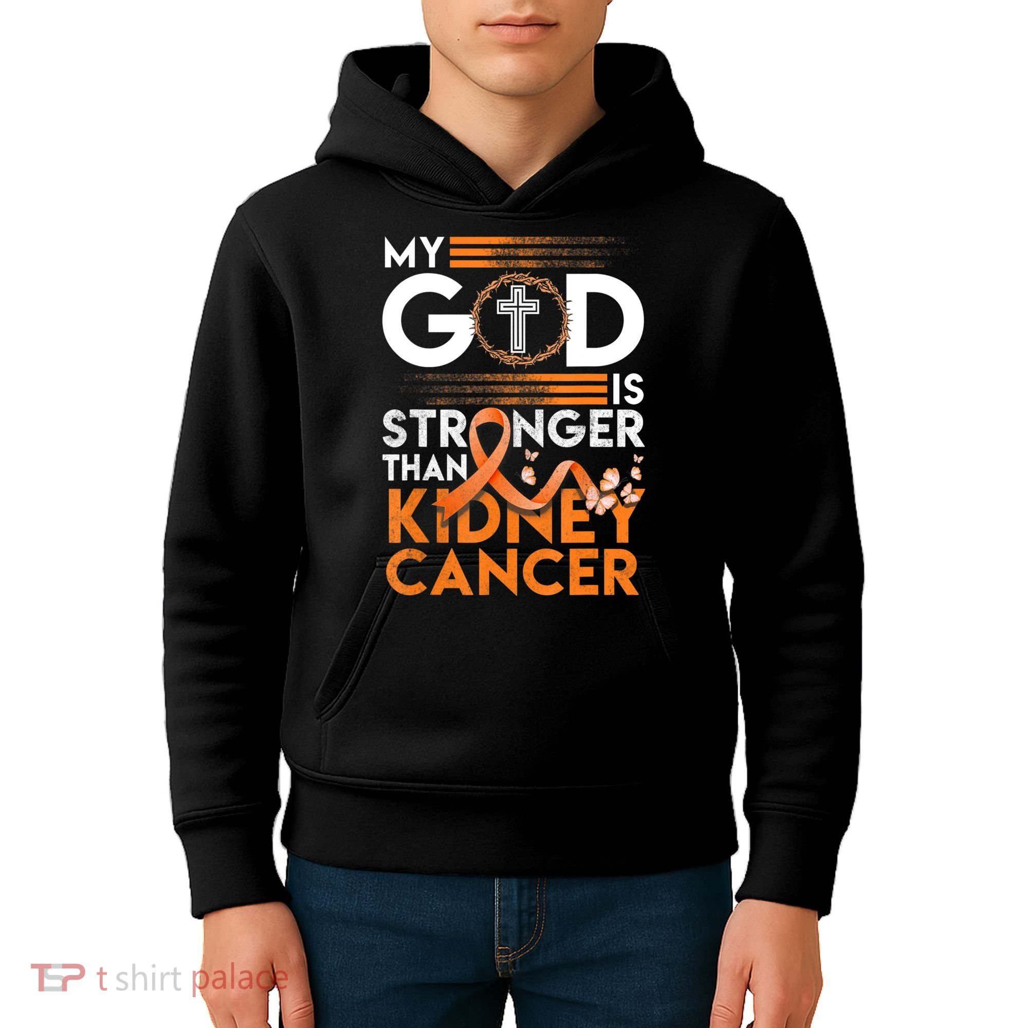 My God Is Stronger Than Kidney Cancer Awareness Kids Hoodie